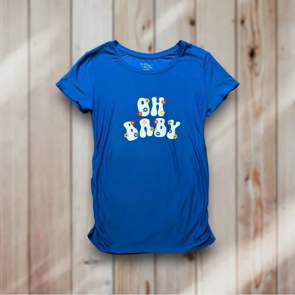 ✨ Time & Tru Blue Oh Baby 70s Floral Soft Maternity Shirt - Picture 1 of 7